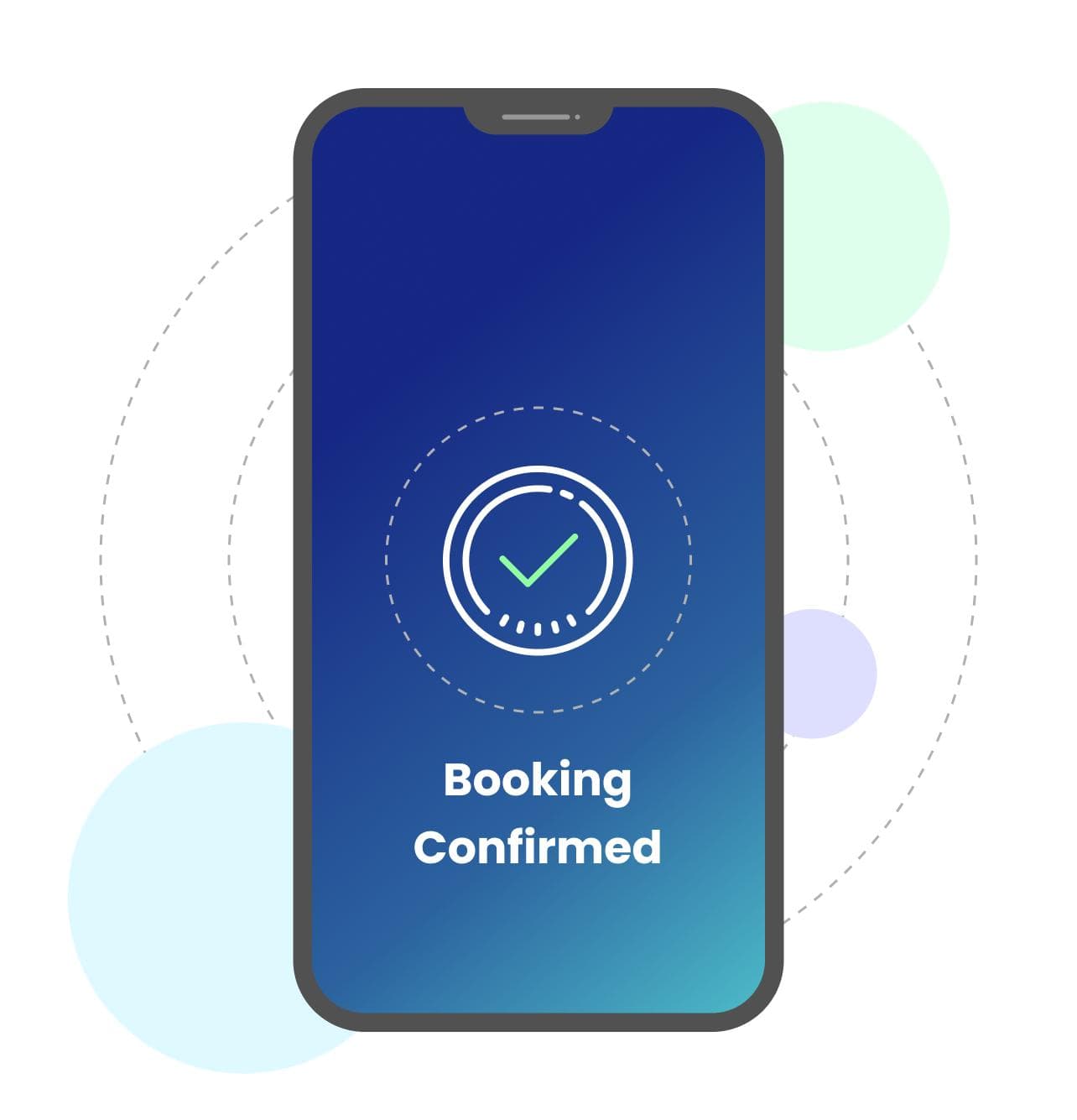 A phone showing a booking confirmed screen.