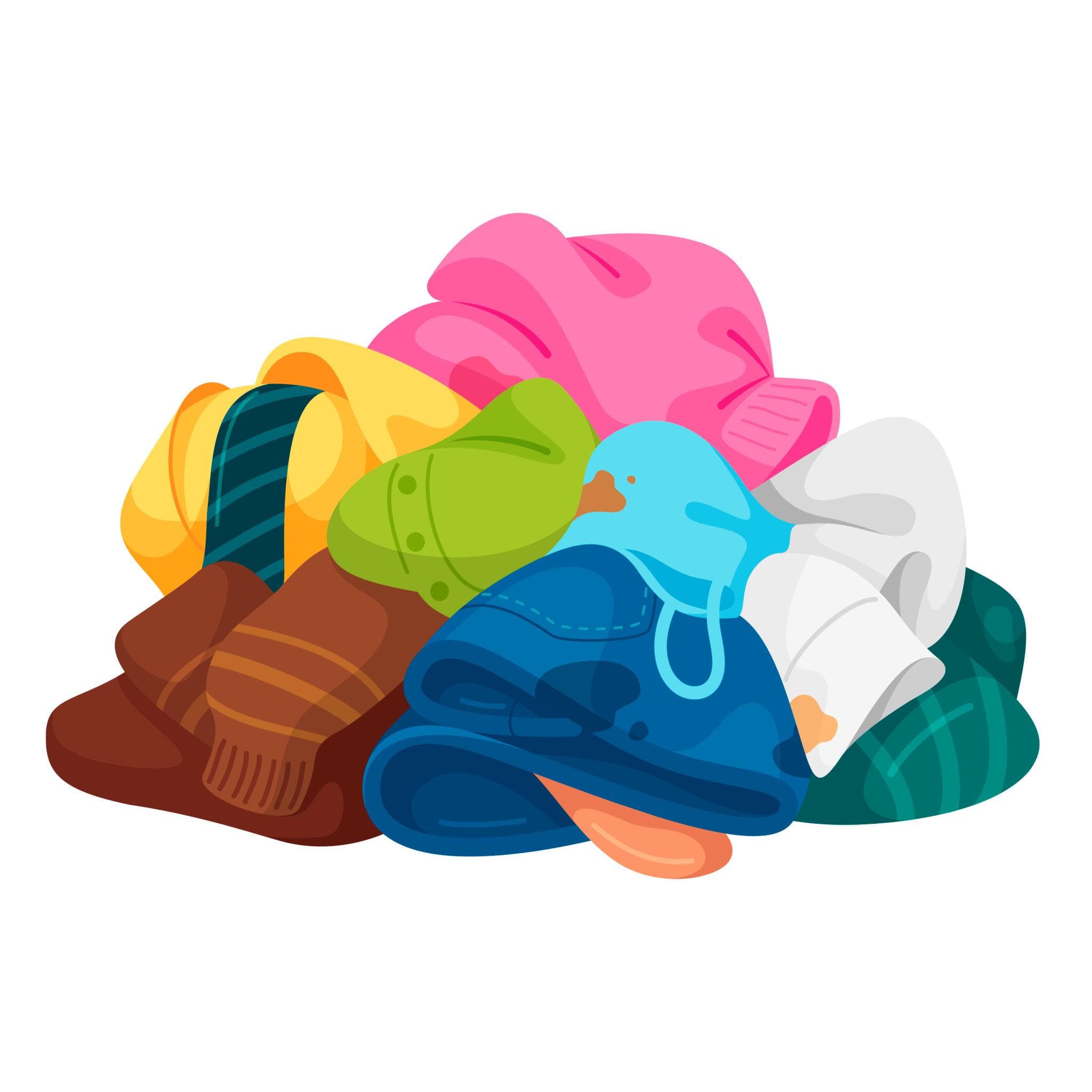 A heap of colourful unwashed clothes.